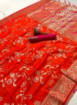 Silk Bright Red Festival Wear Weaving Saree